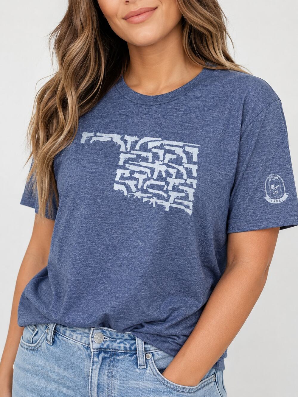 Mason Jar Label Oklahoma Graphic T-Shirt Blue Souvenir Tee Sizes Small & XLarge